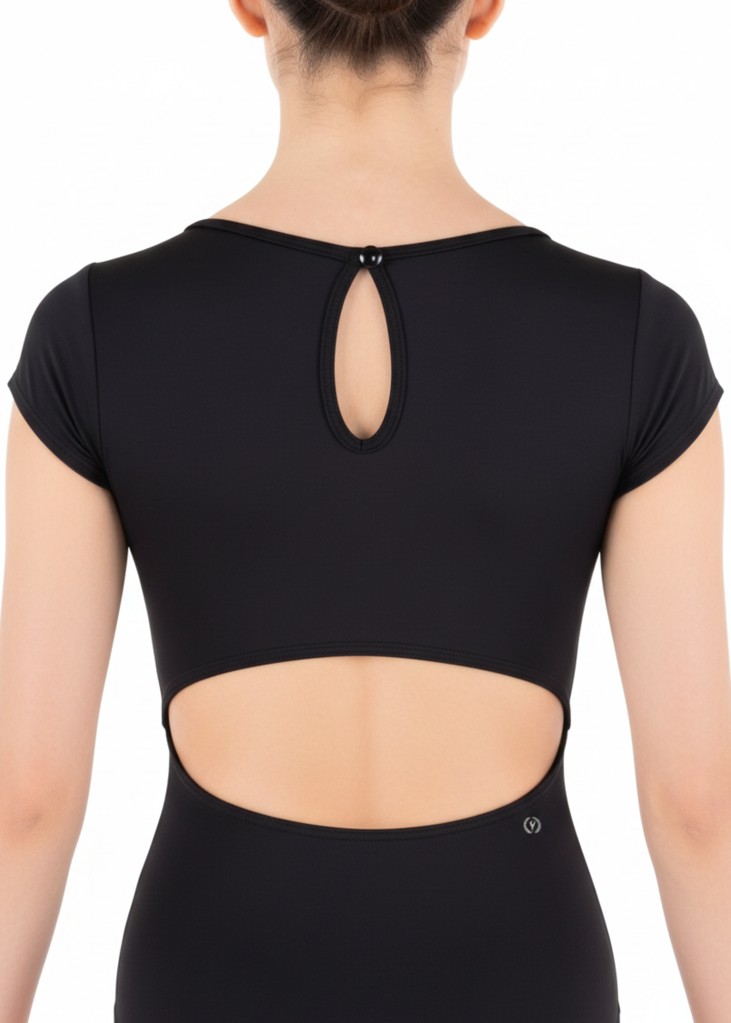 Open Back Cap Sleeve Leotard Black detail view