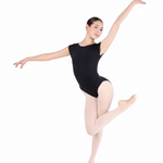 Open Back Cap Sleeve Leotard Black front view