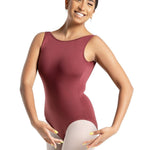 V Back Pinch Tank Leotard Burgundy front view