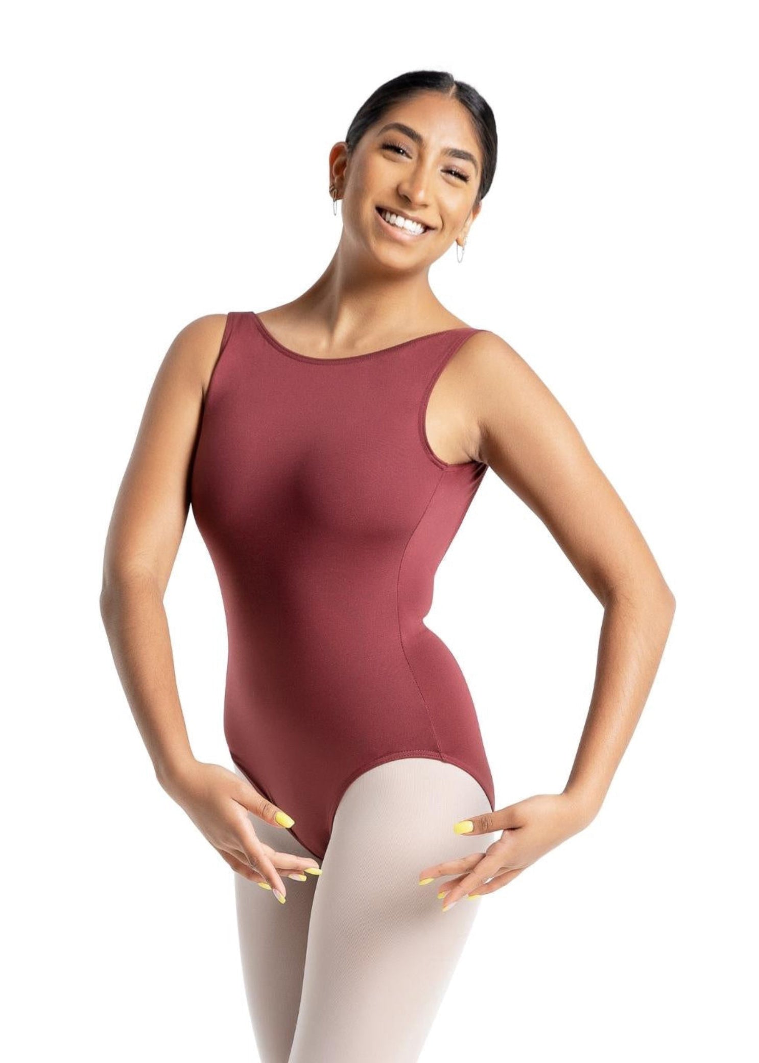 V Back Pinch Tank Leotard Burgundy front view