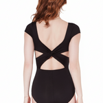 Portoro Cap Sleeve Leotard Black back view