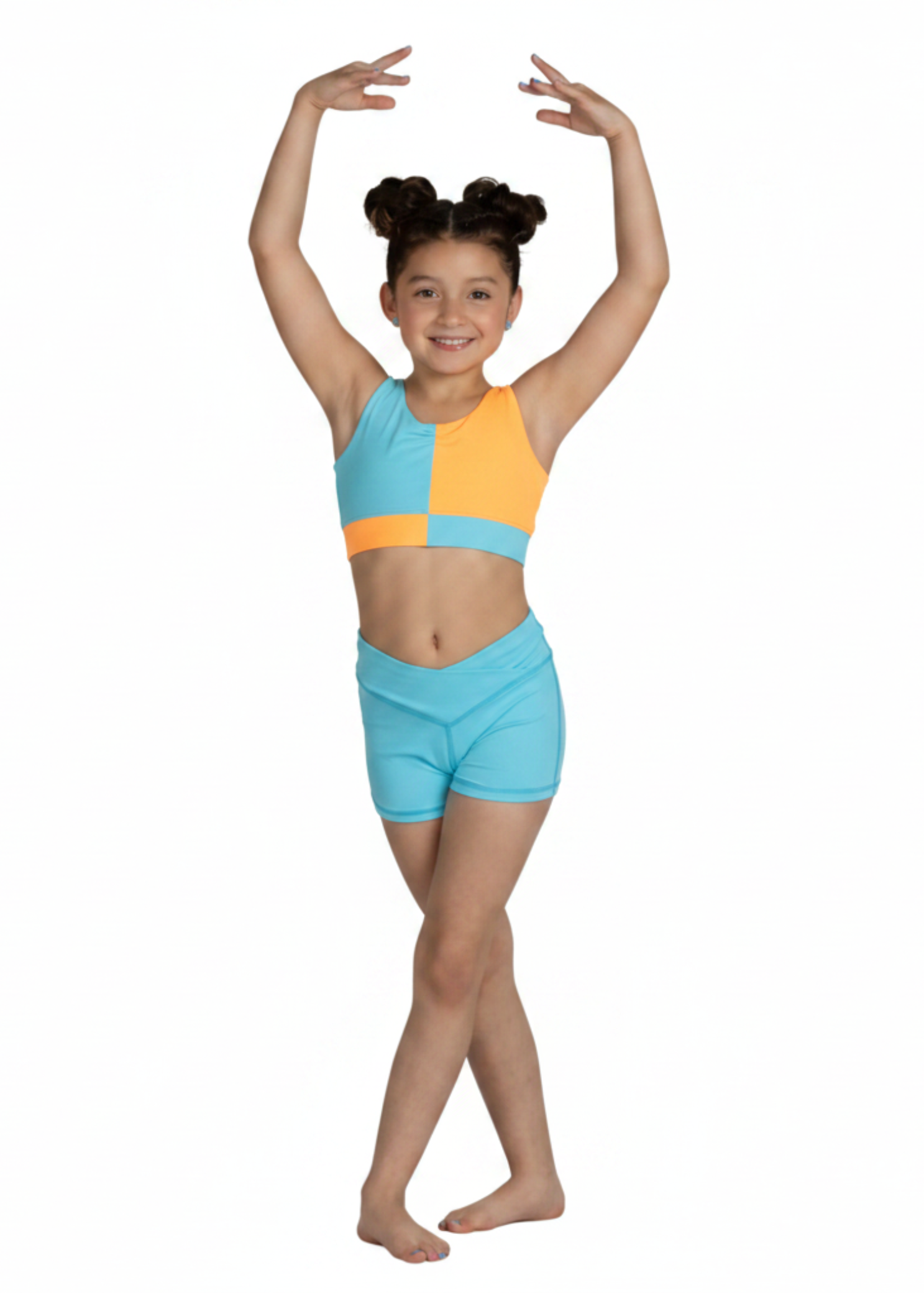 Block Party Top Sunset Splash & V-Cation Short Pro Blue front view