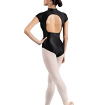 Zip Front Sleeve Leotard Black back view