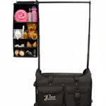 Dream Duffel 6 Pocket Hanging Caddy in Black, lifestyle view showing six pockets loaded with dance accessories