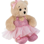 Ganz 6" Wee Bears in Pink, angled side view showing sparkly pink bodice, layered tutu, and ballet slippers