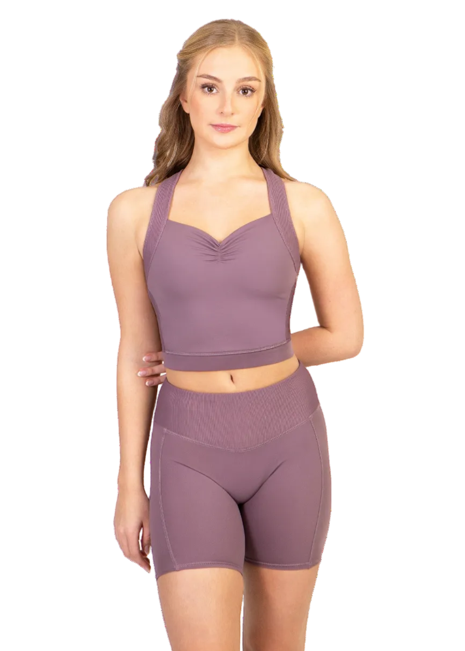 Balletcore Ribbed Waistband Bike Short Purple front view