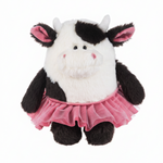 Ganz 8" Clarissa Cow plush in black and white, front view showing pink inner ears, small horns, and layered pink tulle tutu