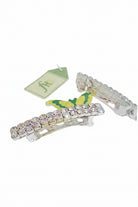 AB Crystal Hair Barrette Pair side and bottom view