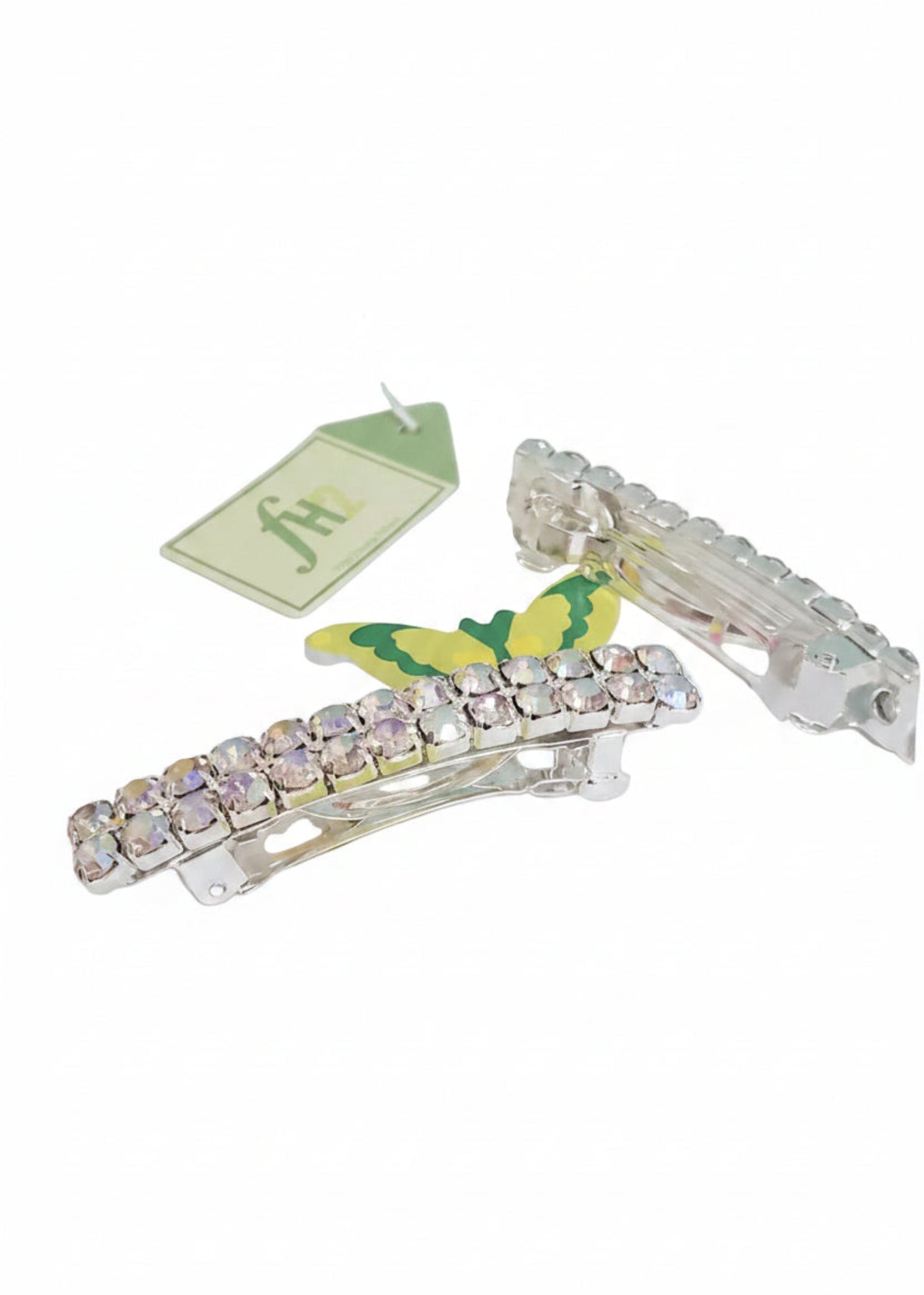 AB Crystal Hair Barrette Pair side and bottom view