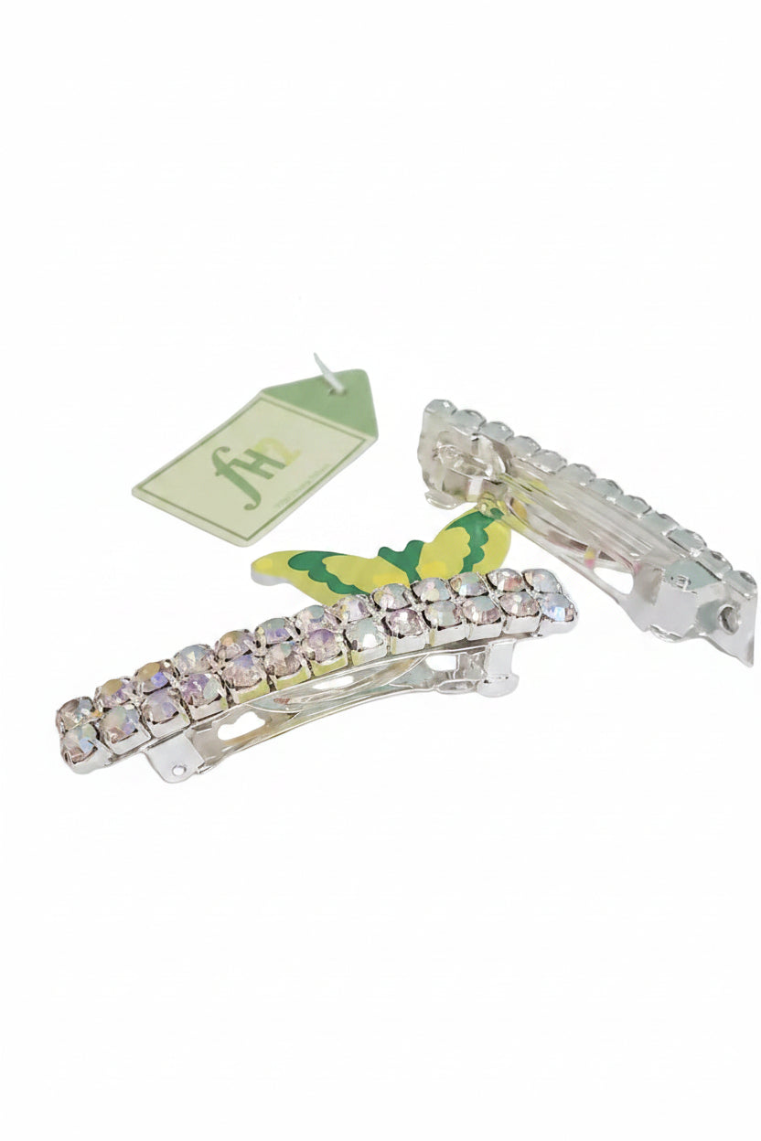 AB Crystal Hair Barrette Pair side and bottom view