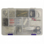 Dream Duffel Accessory Box in Clear, lifestyle view showing closed clear plastic organizer with secure clips