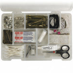 Dream Duffel Accessory Box in Clear, lifestyle view showing open organizer with adjustable compartments