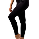 Silky Dancewear Activewear Leggings in Black, side view showing high waistband and smooth fitted silhouette