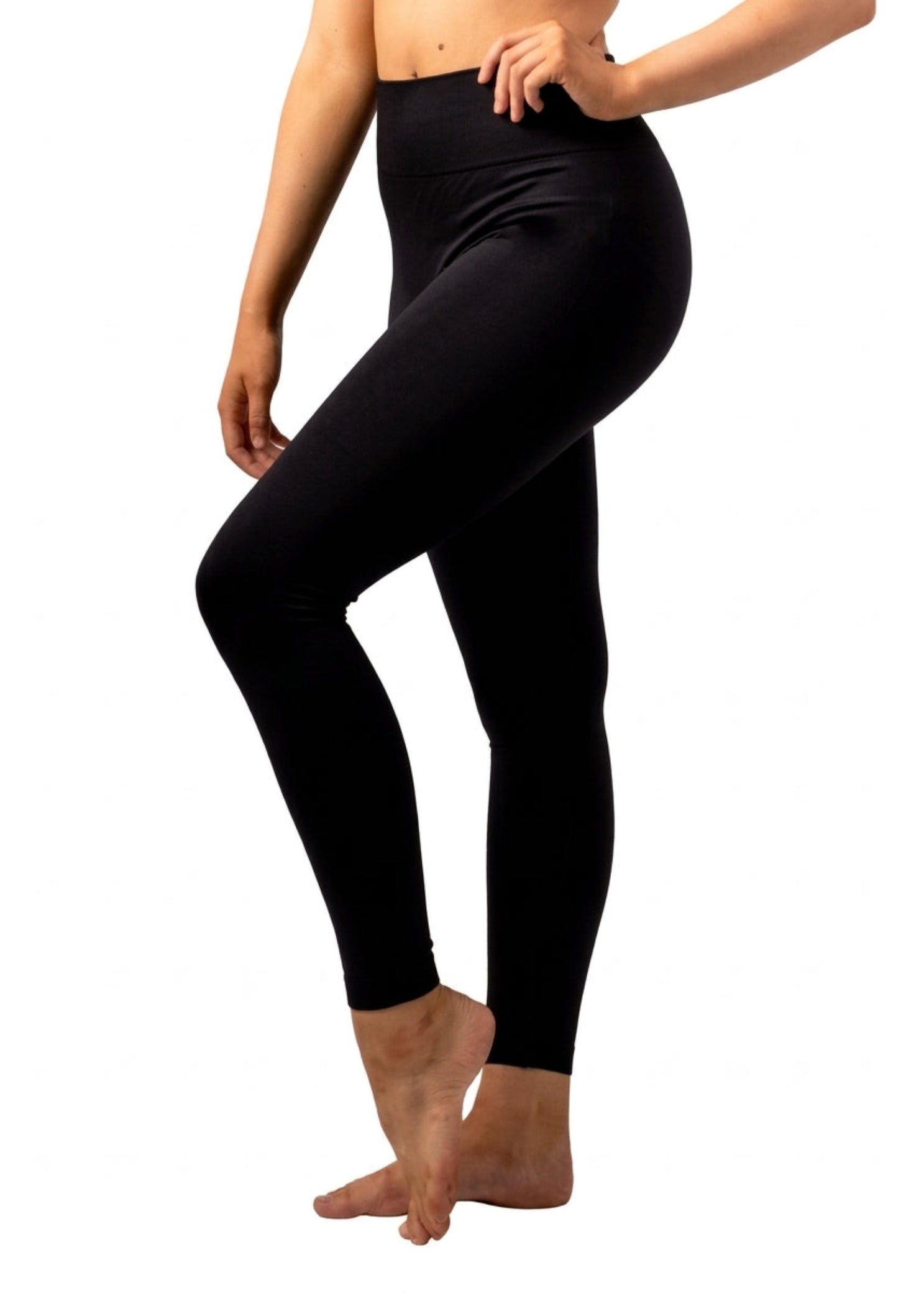 Silky Dancewear Activewear Leggings in Black, side view showing high waistband and smooth fitted silhouette