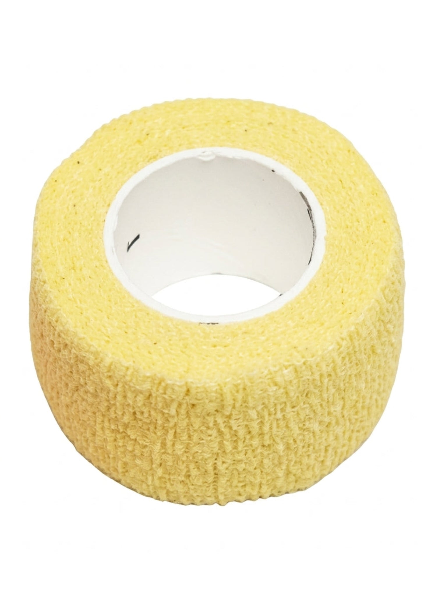 Capezio Adhesive Toe Tape in Yellow, top view showing yellow adhesive toe tape roll