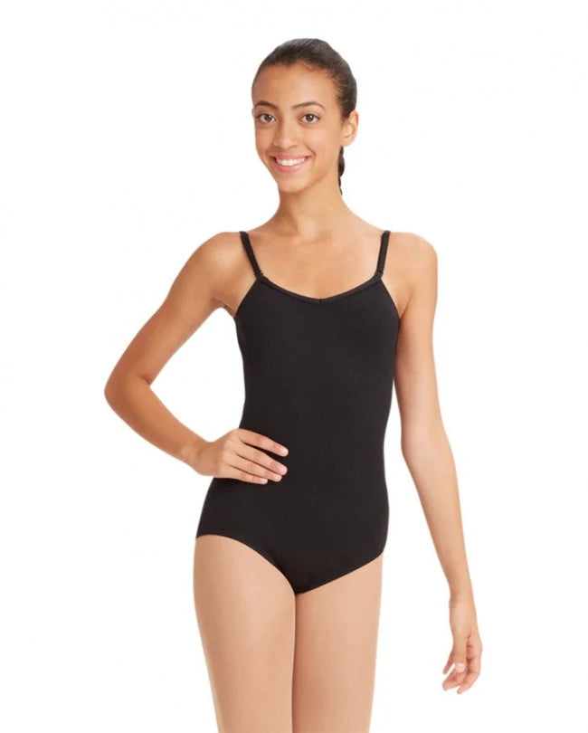 Adjustable Strap Cami Leotard Black front view