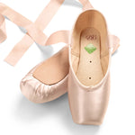 RP Collection Akoya Pointe Shoe in Pink, top view showing platform and satin upper construction