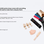 So Danca Alina Shanks, kit contents view showing pointe shoes, three shank strengths, toe levelers and pouch