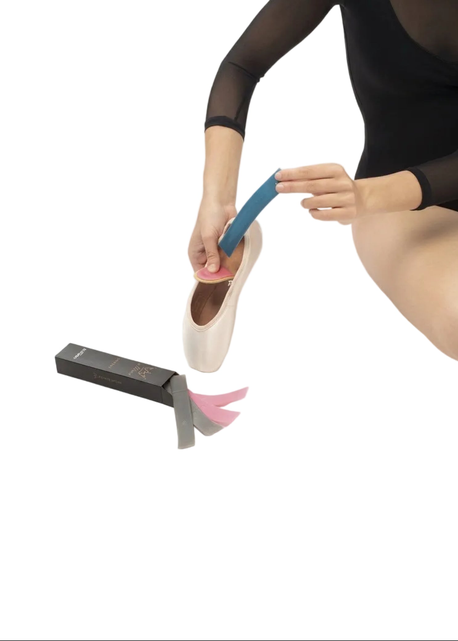 So Danca Alina Shanks in Medium (Blue), application guide view showing shank insertion beneath lifted insole