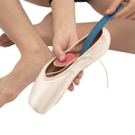 So Danca Alina Shanks in Medium (Blue), application guide view showing close-up of shank sliding beneath insole