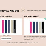 So Danca Alina Shanks, collection view showing full and three-quarter lengths in five color-coded strengths