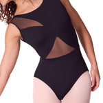 Asymmetrical Leotard Black front view