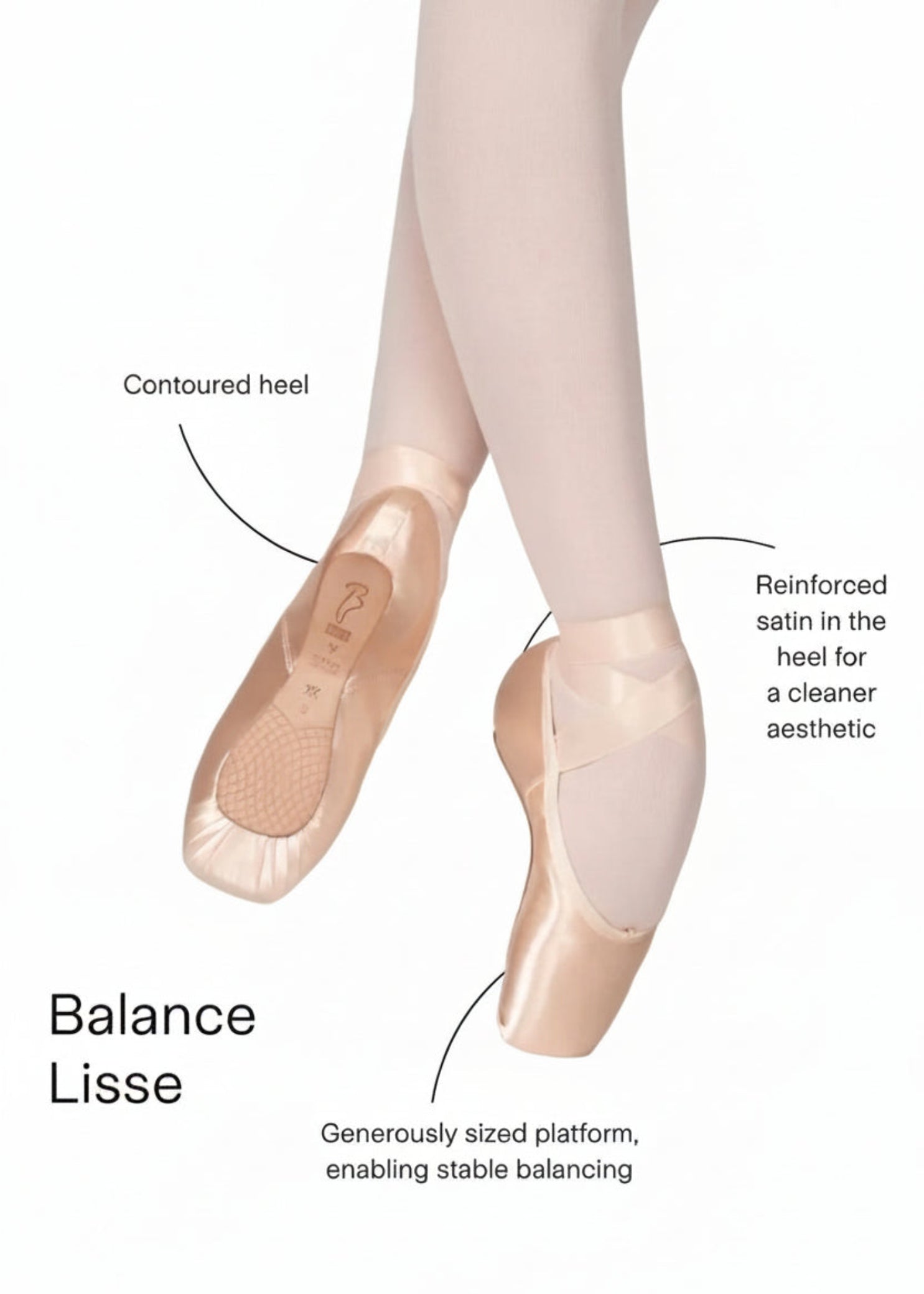 Bloch Balance Lisse Pointe Shoe in Pink, detail view showing satin upper construction and platform edge