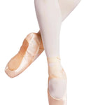 Bloch Balance Lisse Pointe Shoe in Pink, lifestyle view showing satin upper with ribbons and wide platform