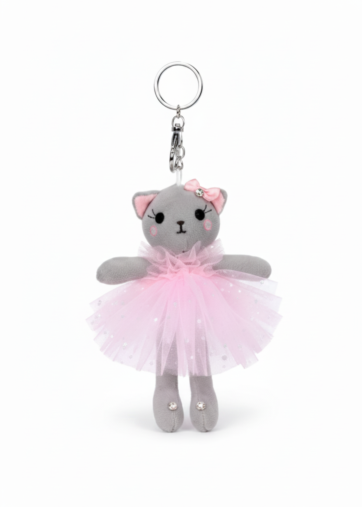 Ballerina Kitty Bag Tag Gray front view