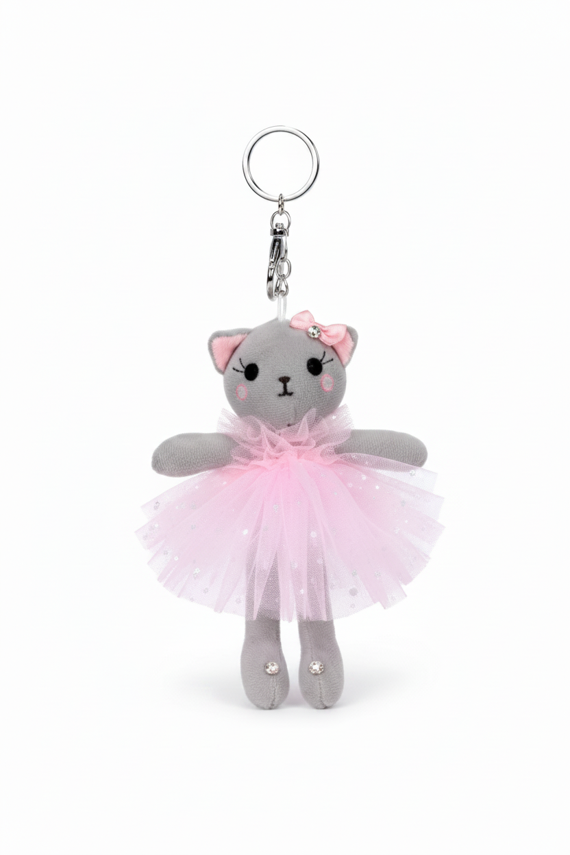 Ballerina Kitty Bag Tag Gray front view