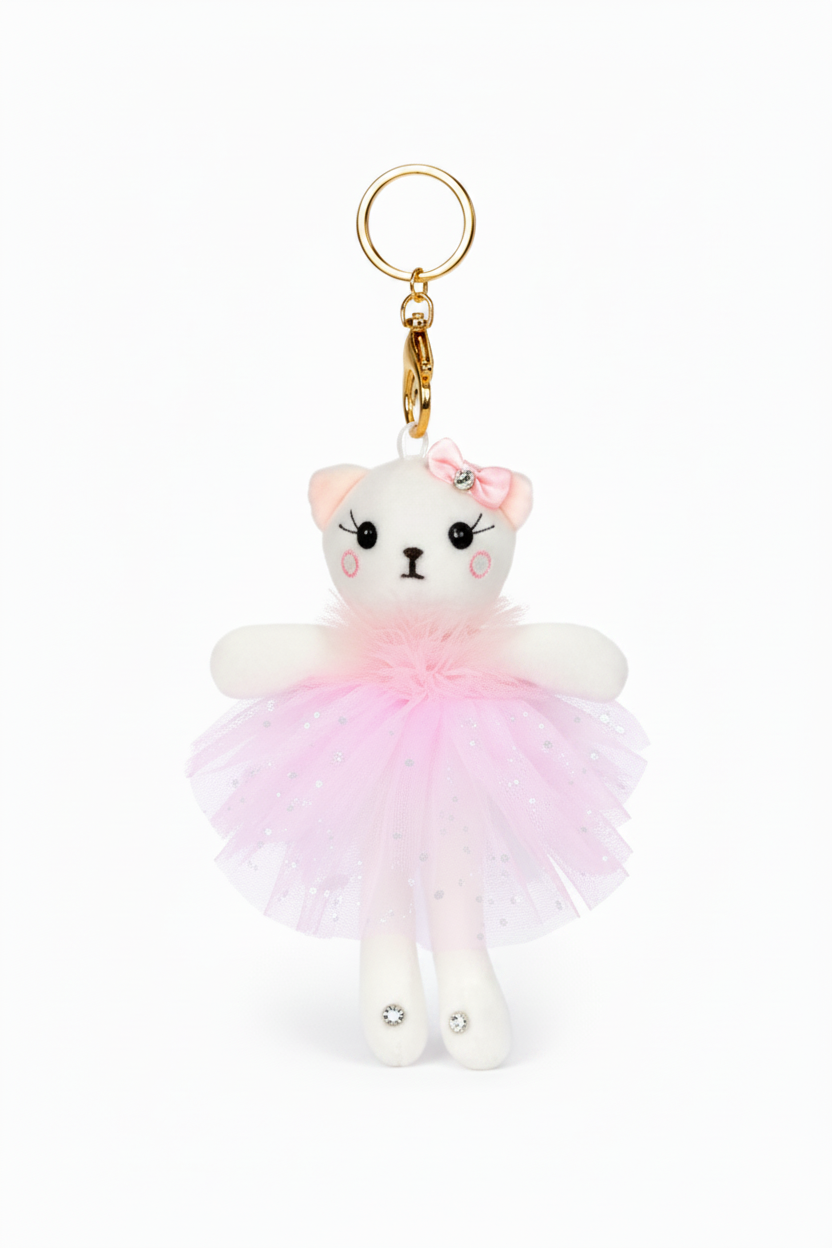 Ballerina Kitty Bag Tag Pink front view