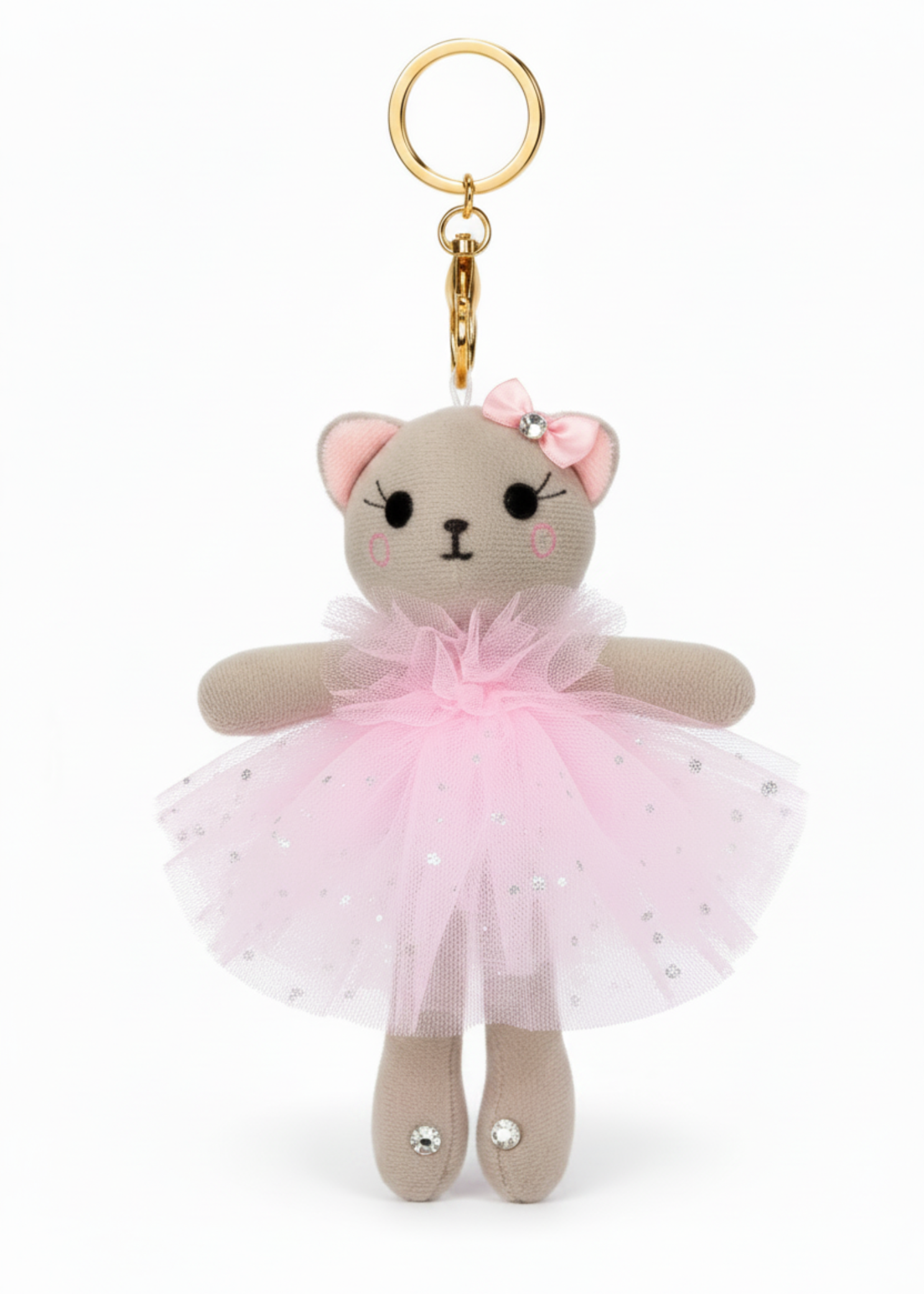 Ballerina Kitty Bag Tag Taupe front view