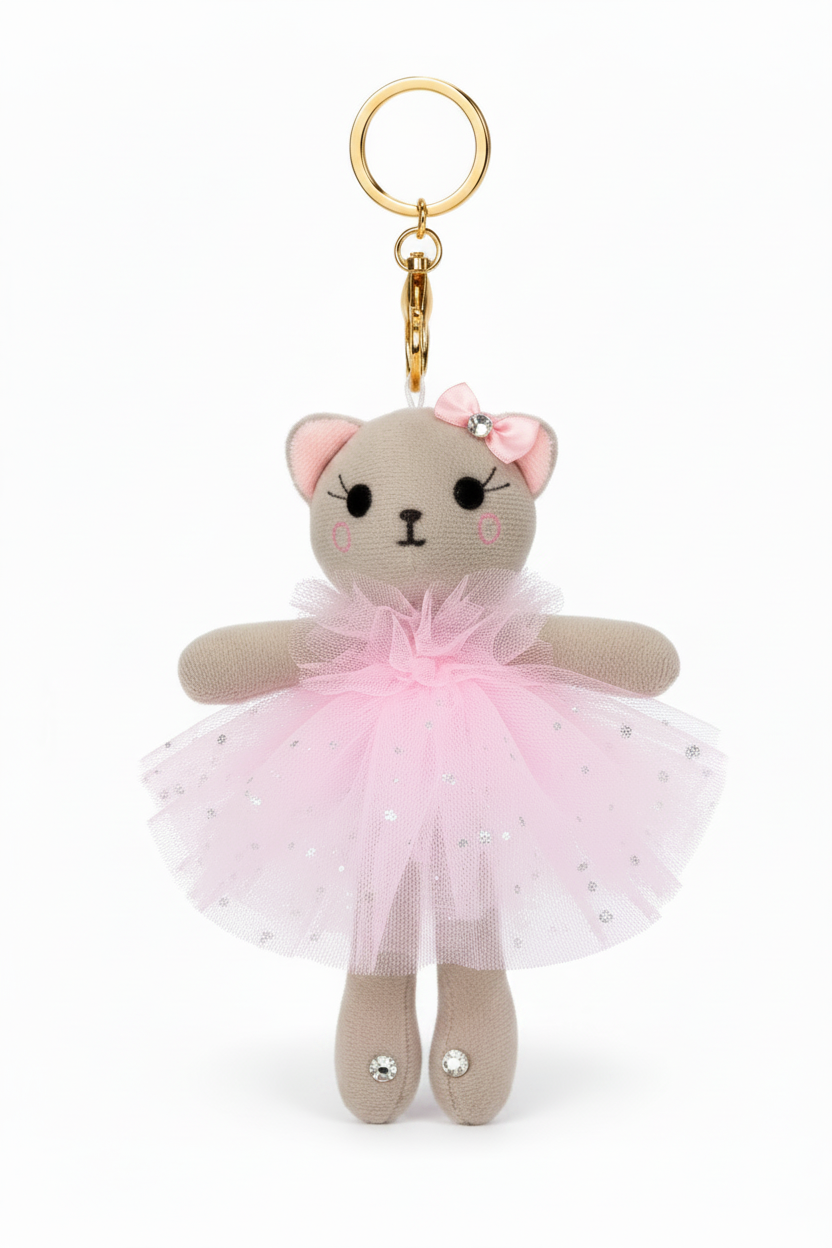 Ballerina Kitty Bag Tag Taupe front view