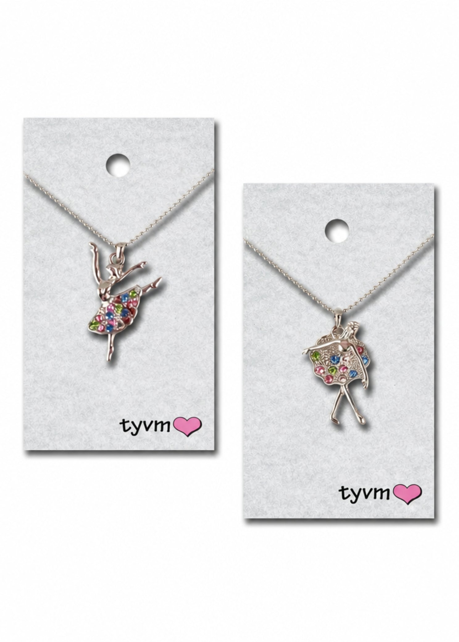 Thank You Very Much Ballerina Necklace in Multi, packaging front view showing necklace on retail card