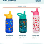 Wildkin Ballerina Steel Bottle (18 oz), comparison chart showing 14 oz steel, 16 oz Tritan and 18 oz steel bottles
