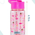 Wildkin Ballerina Tritan Bottle (16 oz), dimensions view showing 6.75-inch height and 2.875-inch base diameter