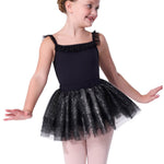 Capezio Ballet Tulle Skirt in Black, front view showing multi-layer glitter tulle skirt with elastic waistband