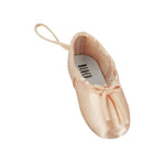Bloch Barbie Bag Charm in Pink, front view showing satin miniature pointe shoe and drawstring bow
