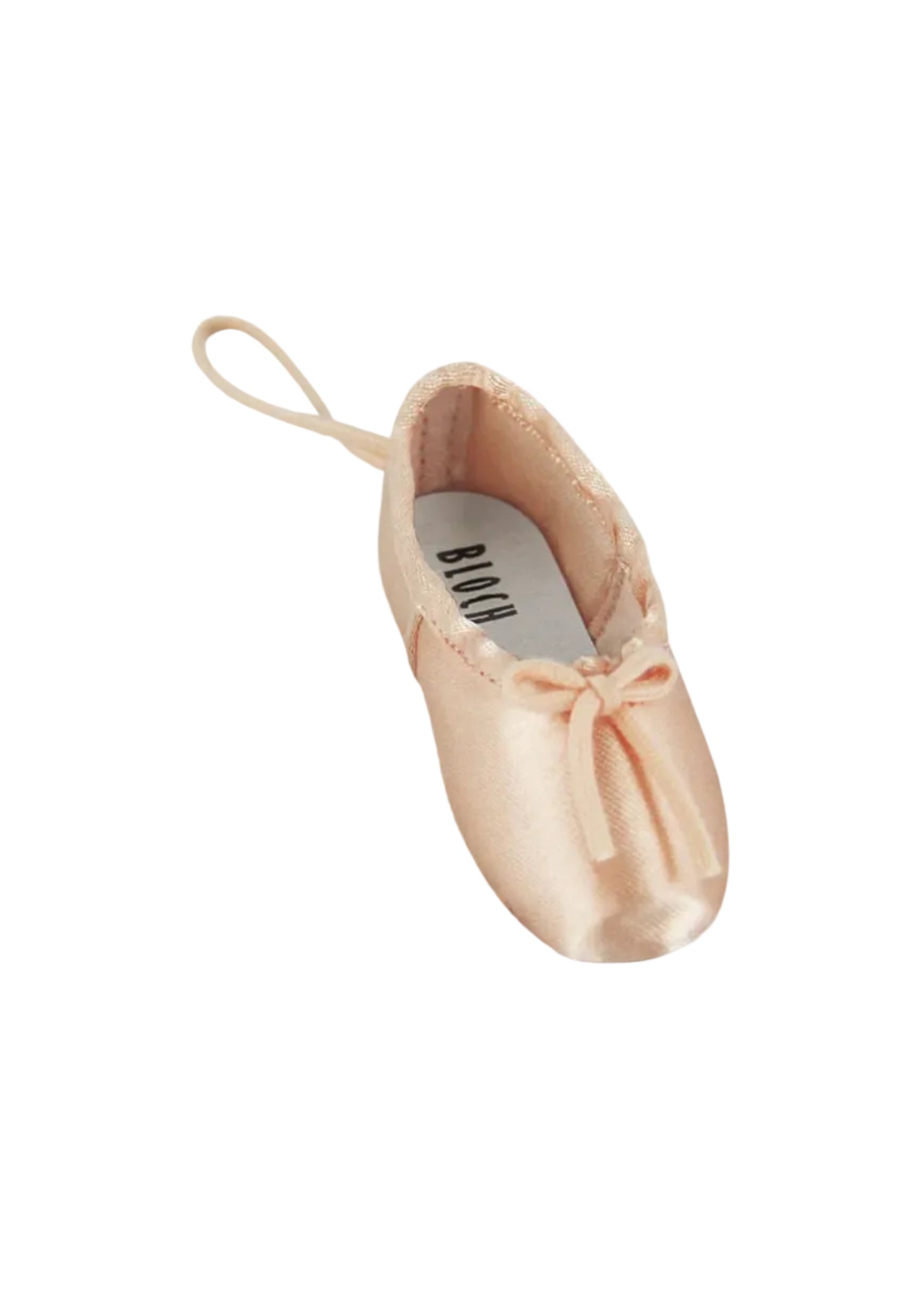 Bloch Barbie Bag Charm in Pink, front view showing satin miniature pointe shoe and drawstring bow