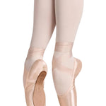RP Collection Baroque Pointe Shoe Medium Shank in Pink, lifestyle view showing wide platform and pleated box en pointe