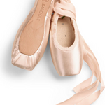 RP Collection Baroque Pointe Shoe Hard Shank in Pink, outsole view showing sole construction and wide platform edge