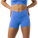 Tiger Friday Bello Shorty in Periwinkle, front view showing fitted shorts and crossover waistband