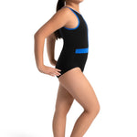 Boatneck Leotard Black/Royal side view