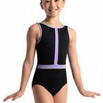 Boatneck Leotard Black/Violet front view