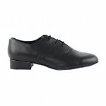 Very Fine Dance Shoes Boys Leather 1-inch Heel Shoe in Black, lateral side view showing leather upper and 1-inch heel profile