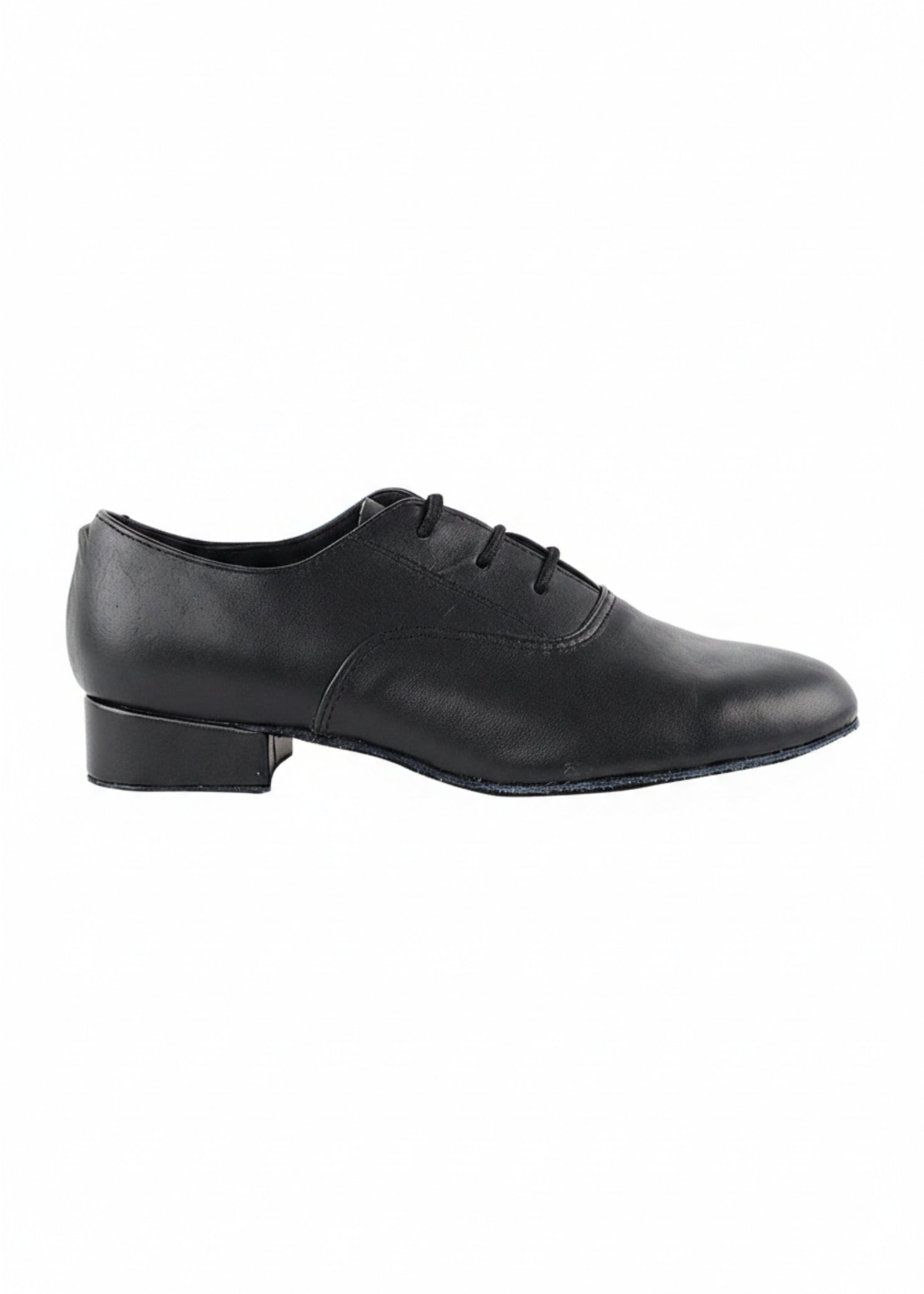 Very Fine Dance Shoes Boys Leather 1-inch Heel Shoe in Black, lateral side view showing leather upper and 1-inch heel profile