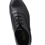 Very Fine Dance Shoes Boys Leather 1-inch Heel Shoe in Black, top view showing lace-up closure and leather upper