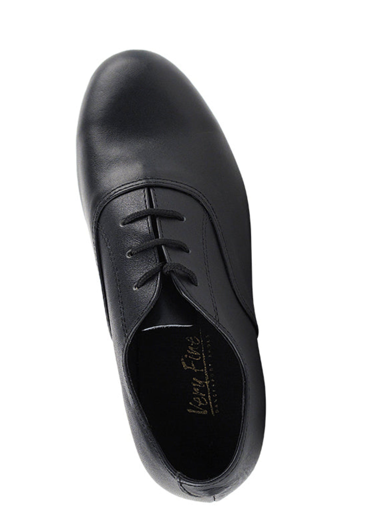 Very Fine Dance Shoes Boys Leather 1-inch Heel Shoe in Black, top view showing lace-up closure and leather upper