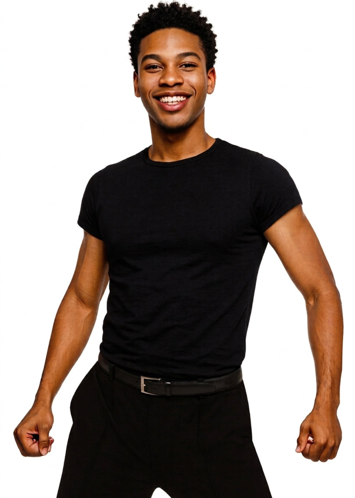 Pozewear Snug Fit Pullover in Black, front view showing crew neckline and snug fit