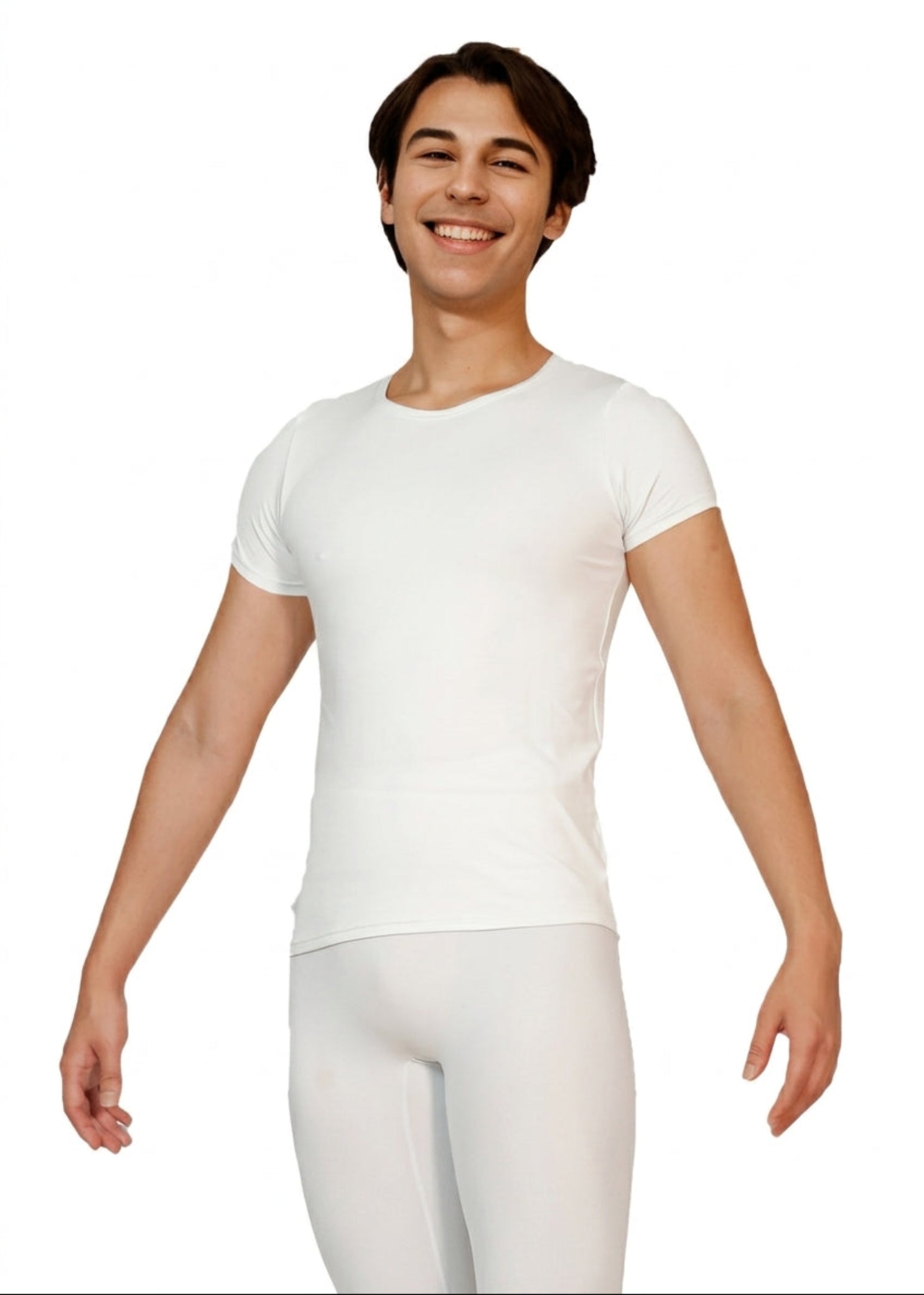 Pozewear Snug Fit Pullover in White, front view showing crew neckline and snug fit